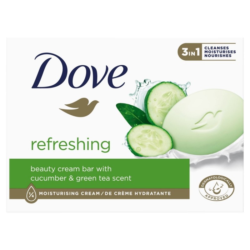 Dove Refreshing Овлажняващ крем-сапун за ръце, лице и тяло с краставица и зелен чай 90 г
