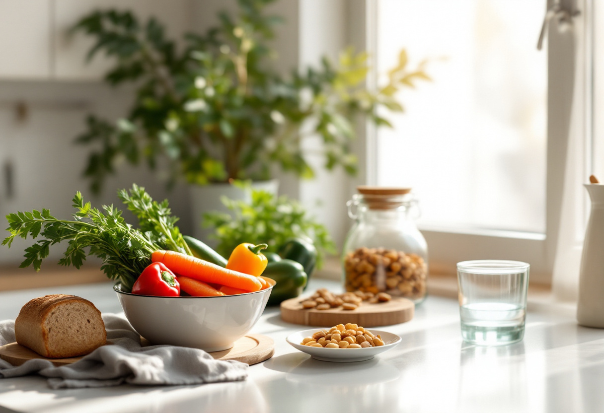 Здравословни хранителни продукти на кухненски плот