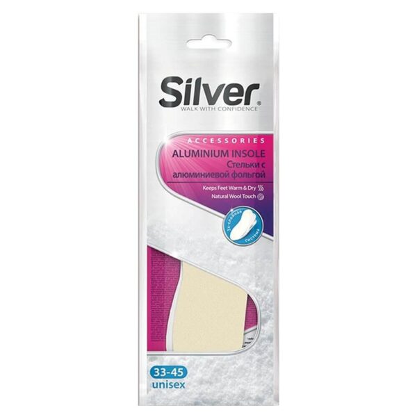 Silver Aluminium Insole — зимни трислойни стелки с вълна и алуминиево фолио, размери 33–45