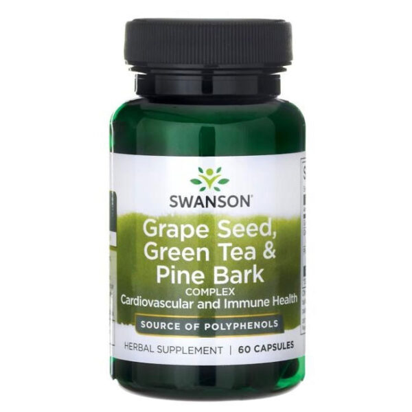 Swanson Grape Seed, Green Tea & Pine Bark Complex — Гроздови семки, Зелен чай и Борова кора х 60 капсули