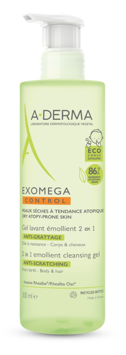 A-Derma Exomega Control Емолиентeн почистващ гел 2в1 за кърмачета и деца 500 мл