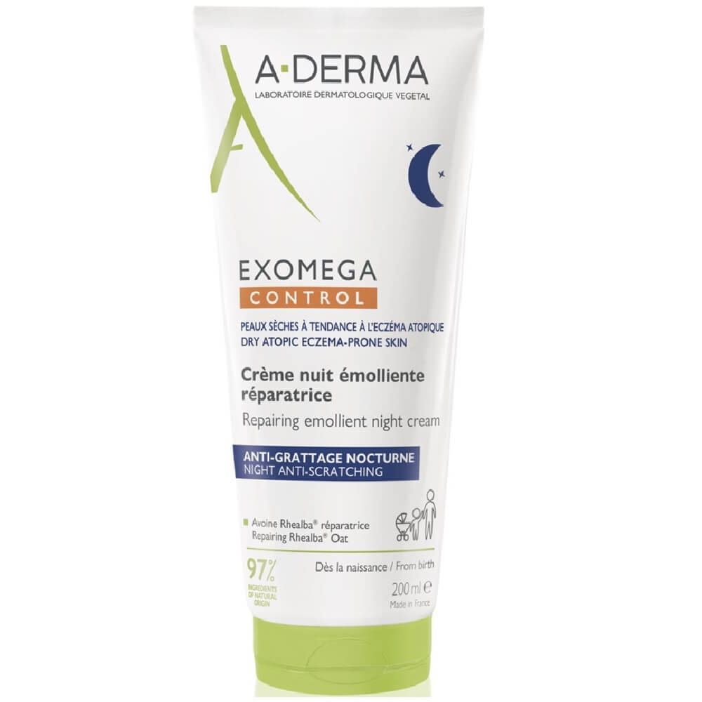 A-Derma Exomega Control Възстановяващ емолиентен нощен крем за суха и атопична кожа 200 мл