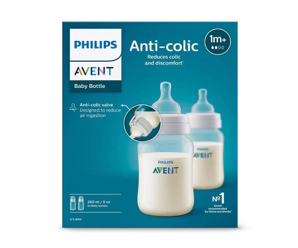 Avent Anti-Colic Бутилка с биберон със слаб поток 1М+ 260 мл х 2 бр