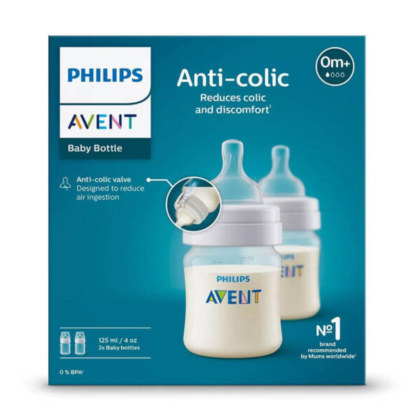 Avent Anti-Colic Бутилка с биберон за новородено със слаб поток 0М+ 125 мл х 2 бр
