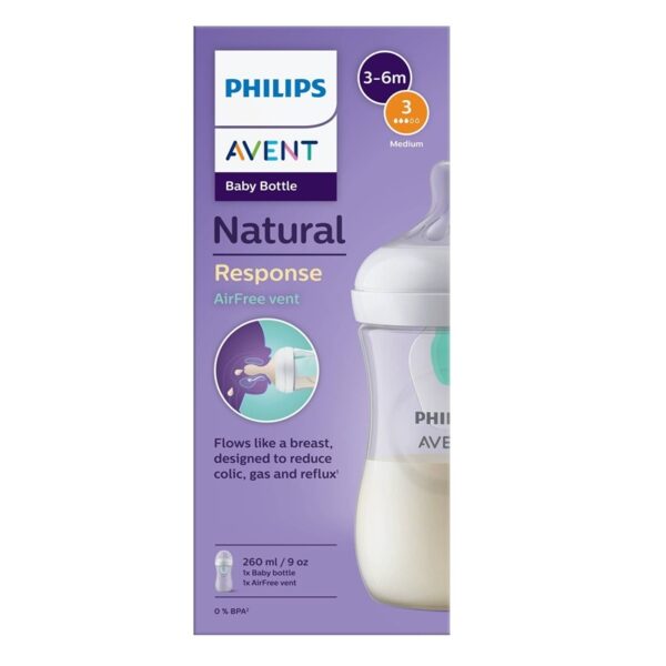 Avent Natural Response AirFree Шише с биберон поток 3 в Неутрален цвят 3-6М 260 мл