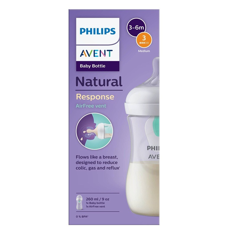 Avent Natural Response AirFree Шише с биберон поток 3 в Неутрален цвят 3-6М 260 мл