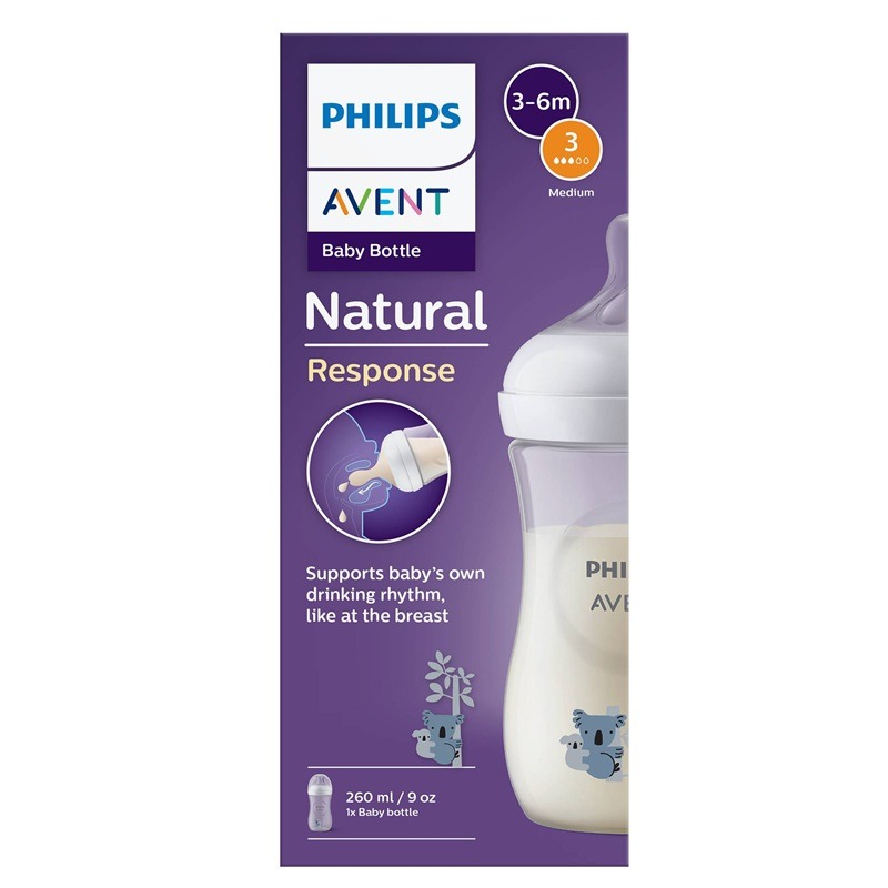 Avent Natural Response Бутилка с биберон със среден поток с картинка за момче 3-6М 260 мл