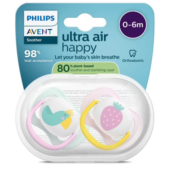 Avent Ultra Air Ортодонтична залъгалка ягода 0-6М x 2 броя