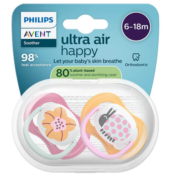 Avent Ultra Air Ортодонтична залъгалка калинка 6-18М x 2 броя