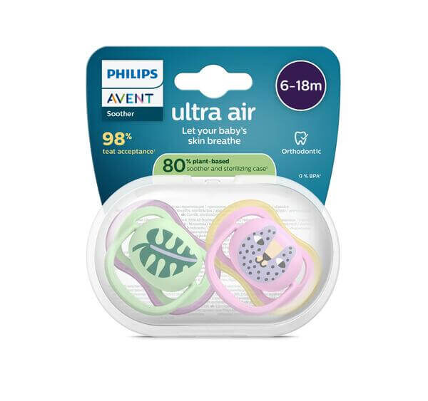 Avent Ultra Air Ортодонтична залъгалка котка 6-18М x 2 броя