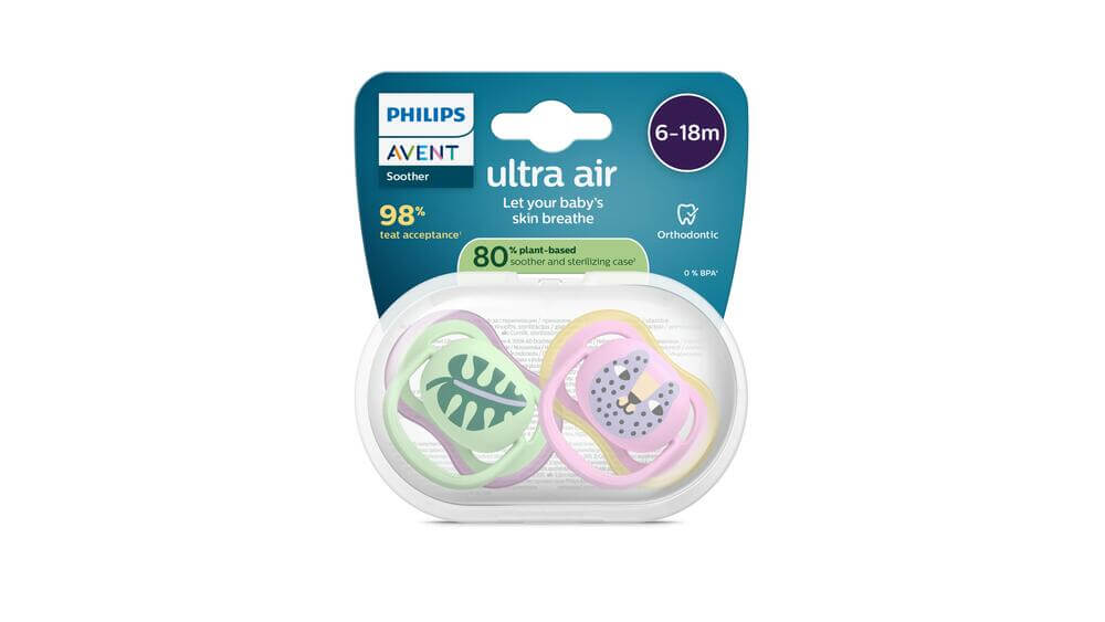 Avent Ultra Air Ортодонтична залъгалка котка 6-18М x 2 броя