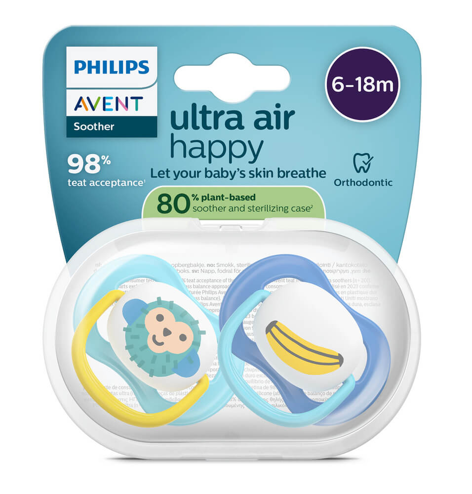 Avent Ultra Air Ортодонтична залъгалка маймуна 6-18М x 2 броя
