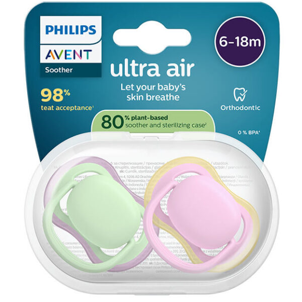 Avent Ultra Air Ортодонтична залъгалка момиче 6-18М x 2 броя