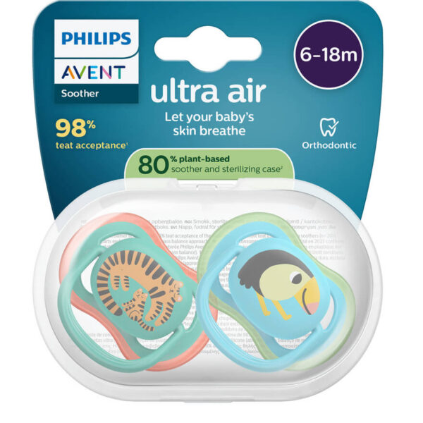 Avent Ultra Air Ортодонтична залъгалка тигър 6-18М x 2 броя