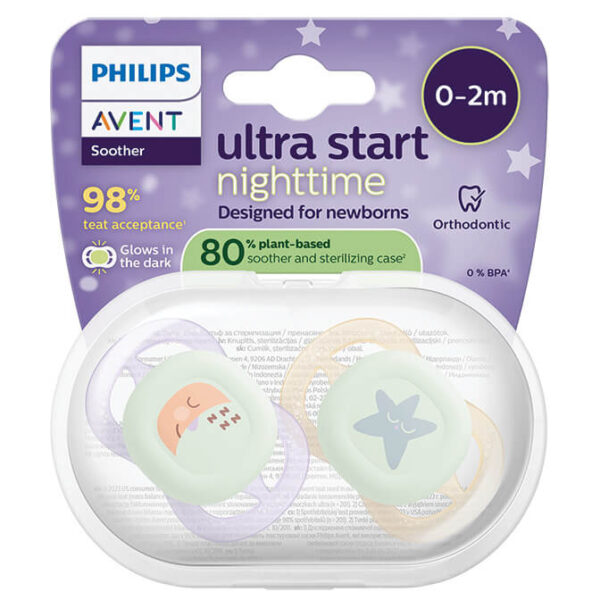 Avent Ultra Air Ортодонтична залъгалка за момиче нощна 0-2М x 2 броя