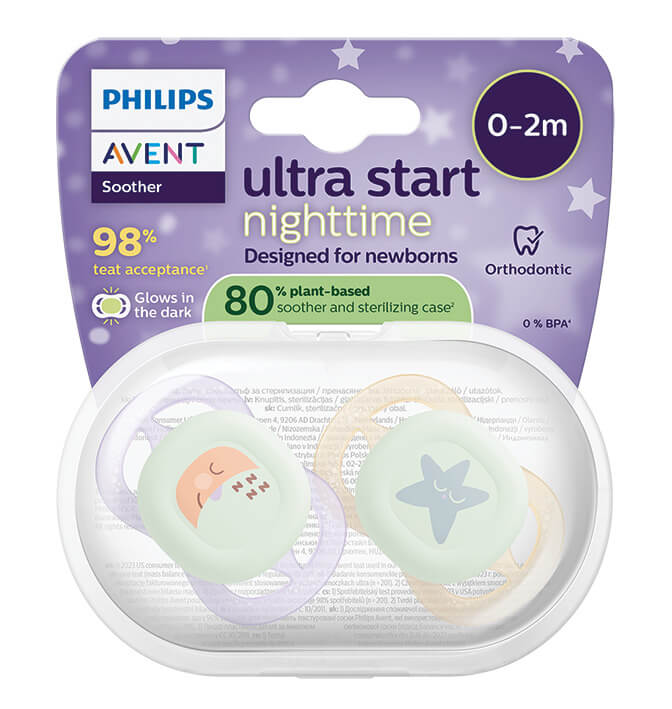 Avent Ultra Air Ортодонтична залъгалка за момиче нощна 0-2М x 2 броя