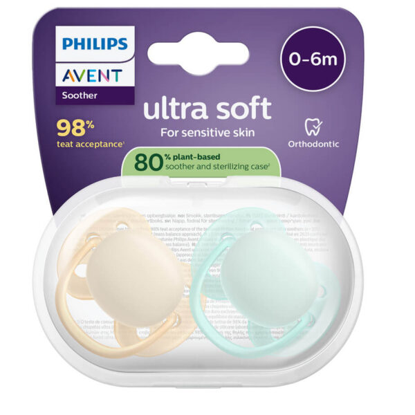Avent Ultra Soft Ортодонтична залъгалка момче 0-6М x 2 броя