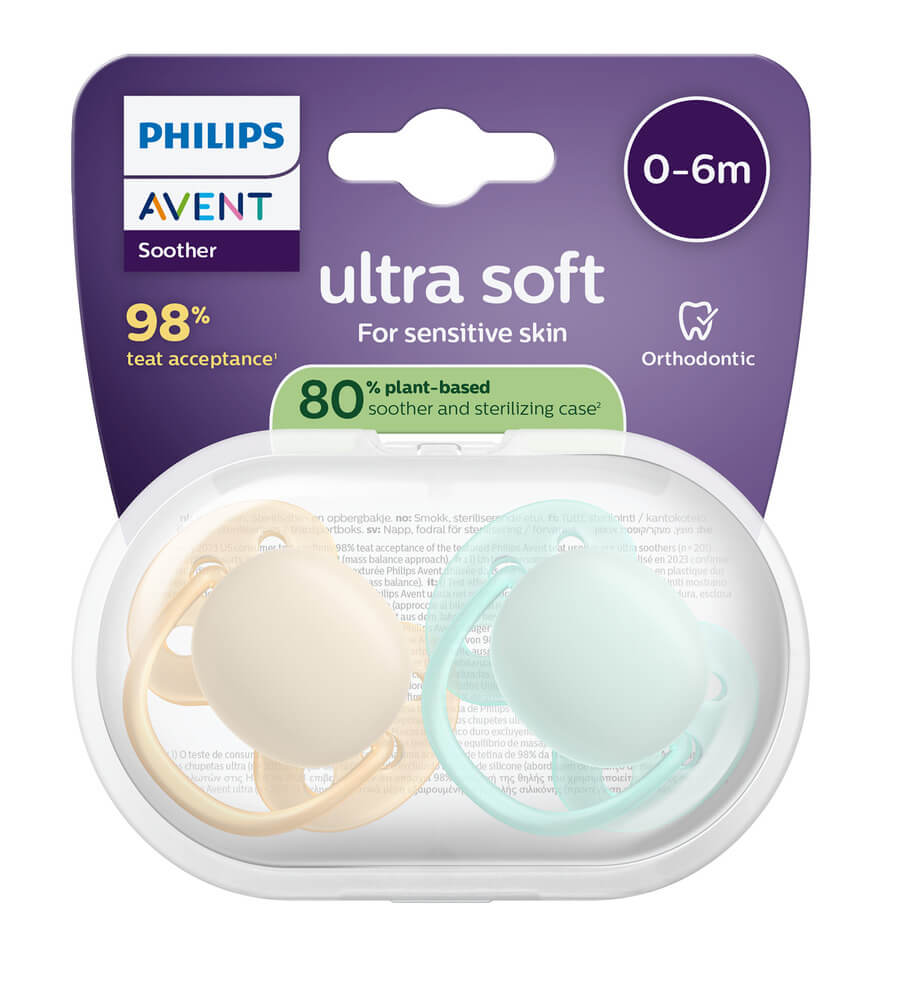 Avent Ultra Soft Ортодонтична залъгалка момче 0-6М x 2 броя