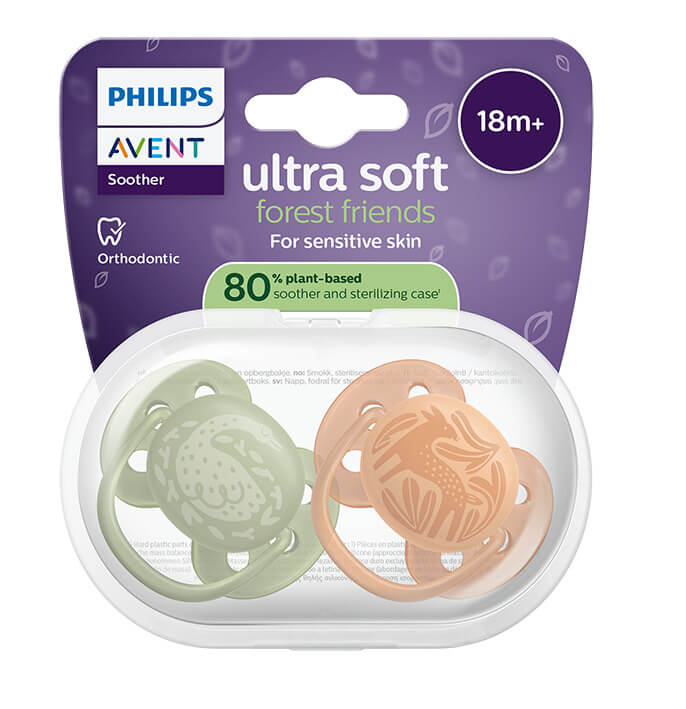 Avent Ultra Soft Ортодонтична залъгалка оранжево/зелено 18М+ x 2 броя