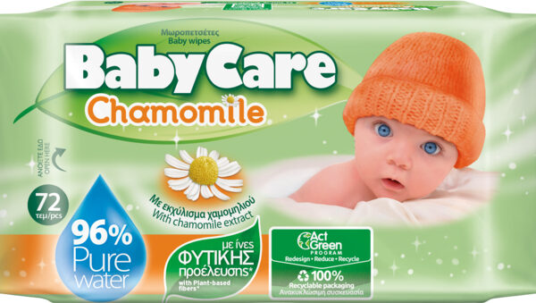 Baby Care Chamomile Бебешки мокри кърпи с екстракт от лайка x72 бр