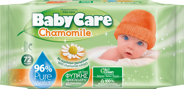Baby Care Chamomile Бебешки мокри кърпи с екстракт от лайка x72 бр