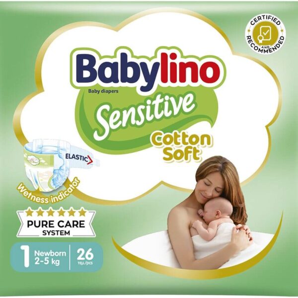 Babylino Sensitive Cotton Soft Пелени за бебета Размер 1 Newborn 2-5 кг 26 броя