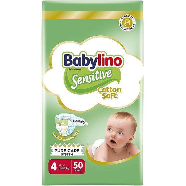 Babylino Sensitive Cotton Soft Пелени за бебета Размер 4 Maxi 8-13 кг 50 броя