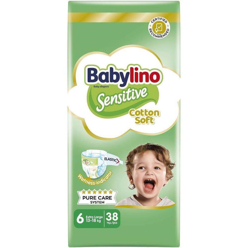 Babylino Sensitive Cotton Soft Пелени за бебета Размер 6 Extra Large 13-18 кг 38 броя