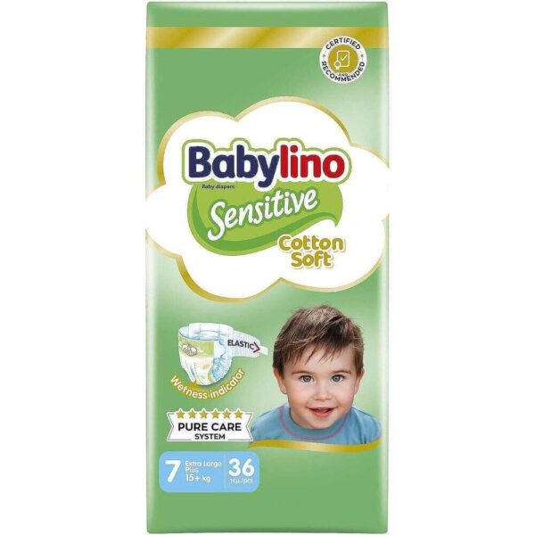 Babylino Sensitive Cotton Soft Пелени за бебета Размер 7 Extra Large Plus 15+ кг 36 броя
