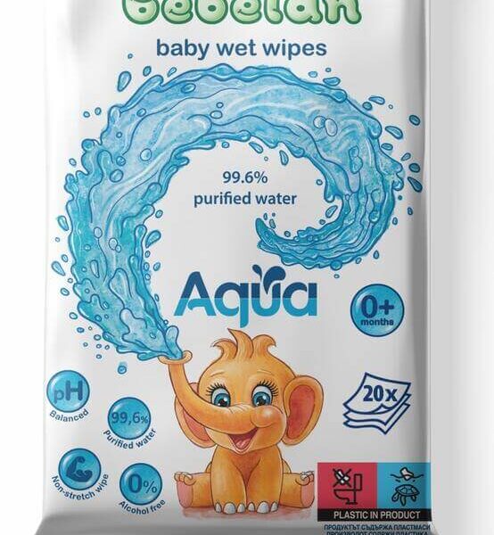 Bebelan Aqua Бебешки мокри кърпи с 99.6 % вода 20 бр
