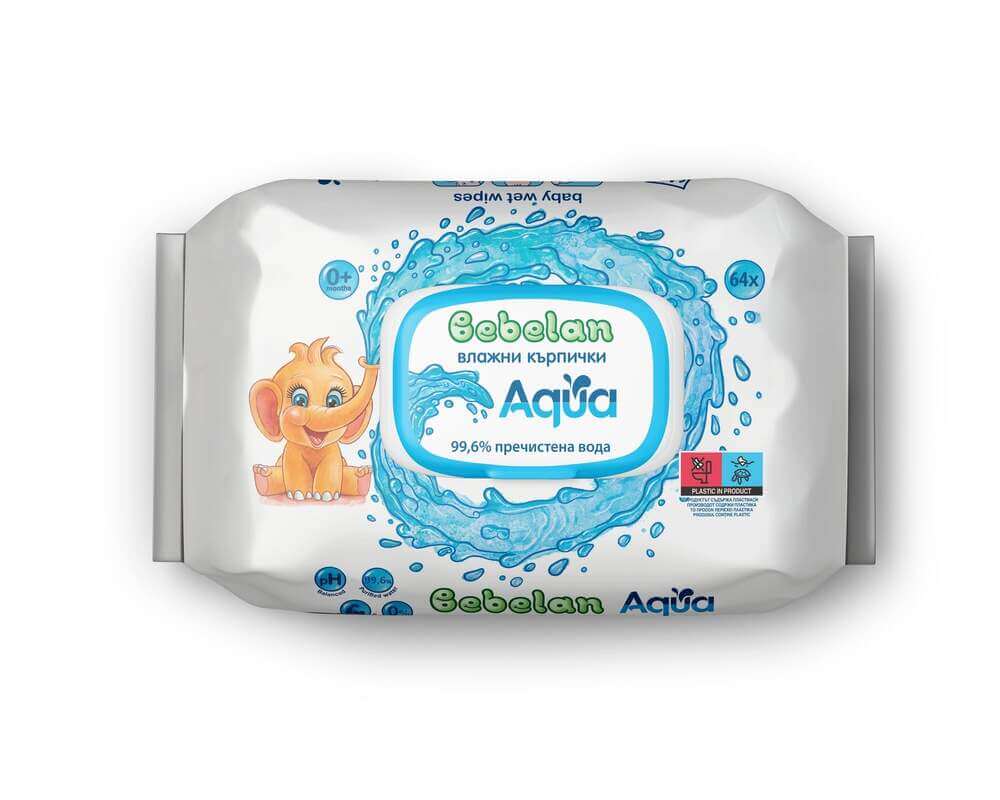 Bebelan Aqua Бебешки мокри кърпи с 99.6 % вода 64 бр
