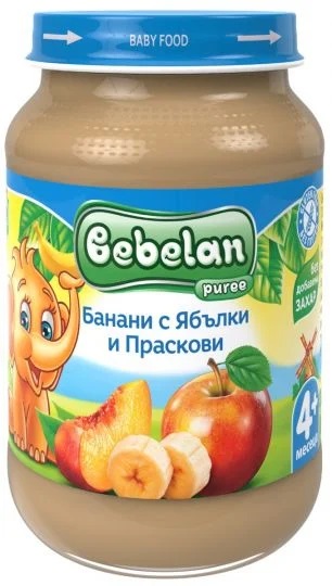 Bebelan Банани с ябълки и праскови Пюре 4М+ 190 гр