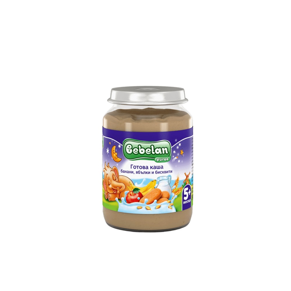 Bebelan Готова каша банани, ябълки и бисквити 5М+ 190 гр