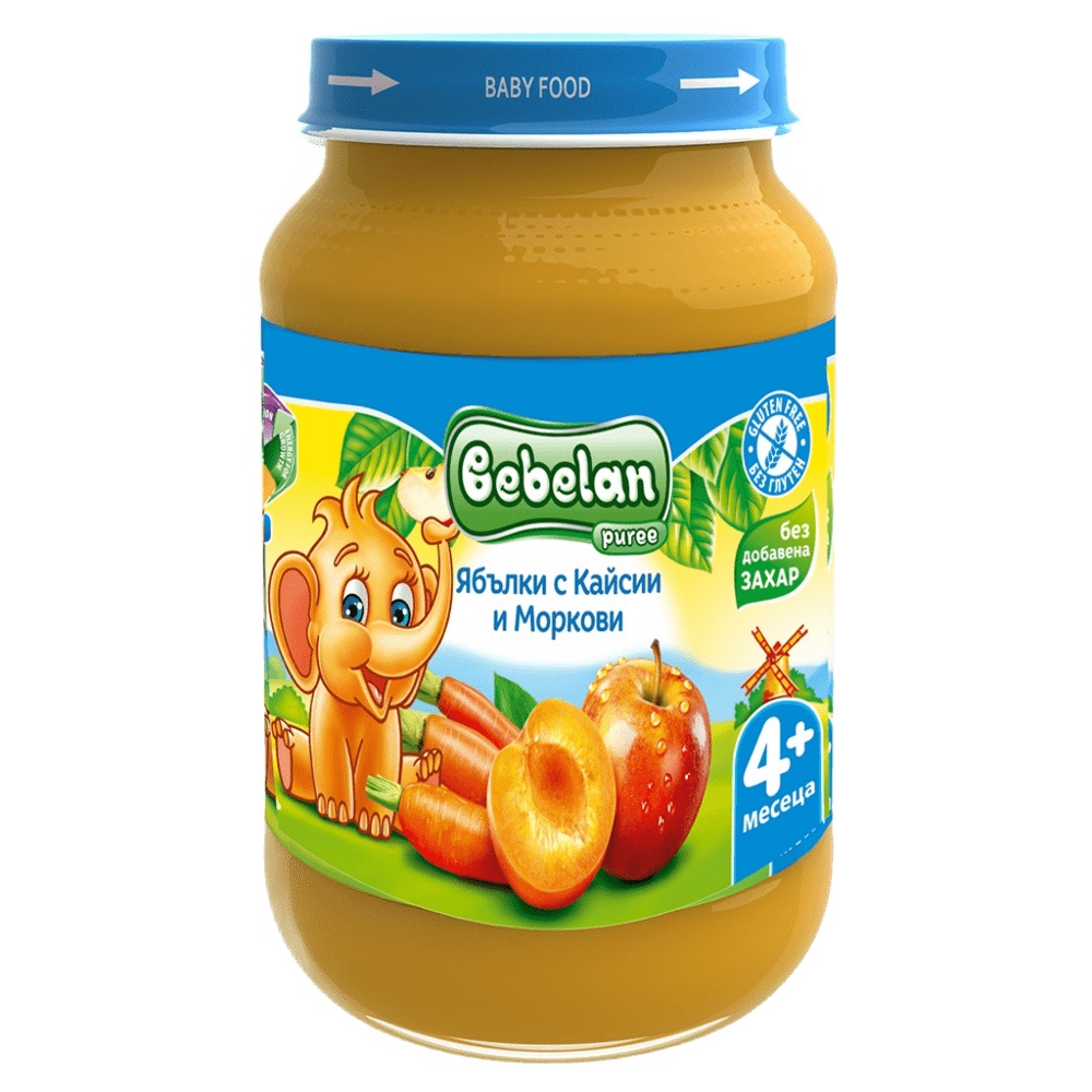 Bebelan Ябълки, кайсии и моркови Пюре 4М+ 190 гр