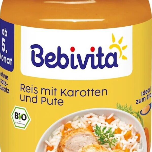 Bebivita Био пюре ориз с моркови и пуешко 5М+ 190 г