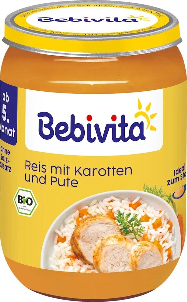 Bebivita Био пюре ориз с моркови и пуешко 5М+ 190 г