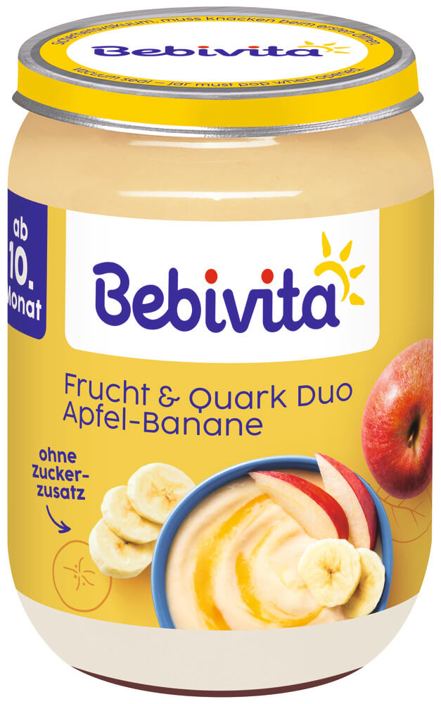 Bebivita Био пюре плодов дует ябълка, банан и извара без глутен 10М+ 190 г