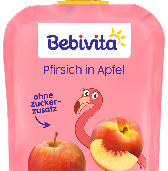 Bebivita Плодов пауч ябълка и праскова 5М+ 90 г