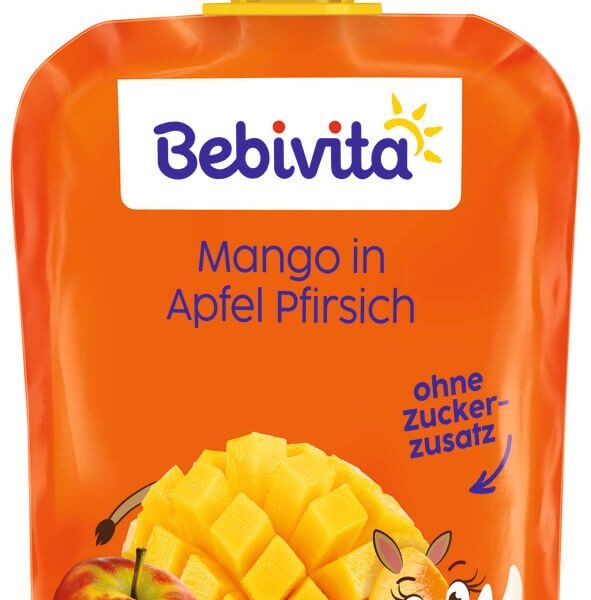 Bebivita Плодов пауч ябълка с манго и праскова 12М+ 90 г