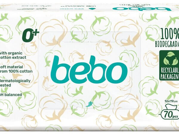 Bebo Биоразградими влажни кърпички 99% вода х 70 бр