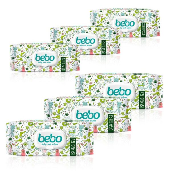 Bebo Мокри кърпи с алое вера и капак 6 х 72 бр Комплект