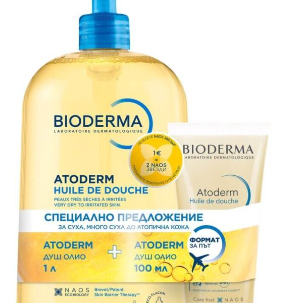 Bioderma Atoderm Душ-олио за много суха и атопична кожа 1000 мл + Bioderma Atoderm Душ-олио за много суха и атопична кожа 100 мл Комплект