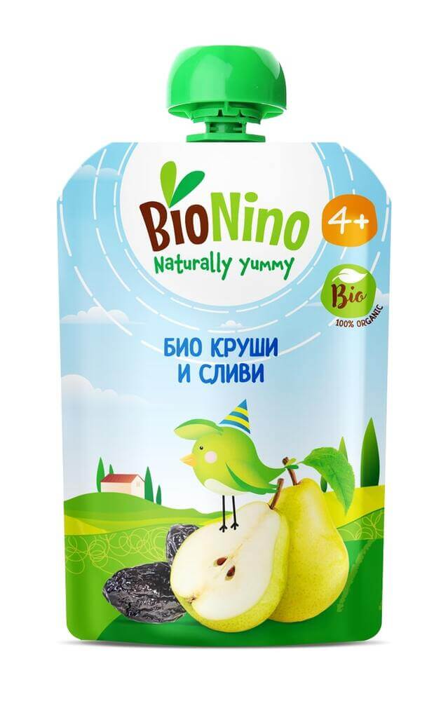 BioNino Био Плодова закуска Круши и Сливи 4М+ 90 г