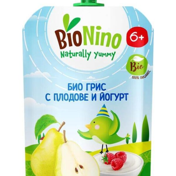 BioNino Био Плодова закуска с грис, плодове и йогурт 6М+ 90 г
