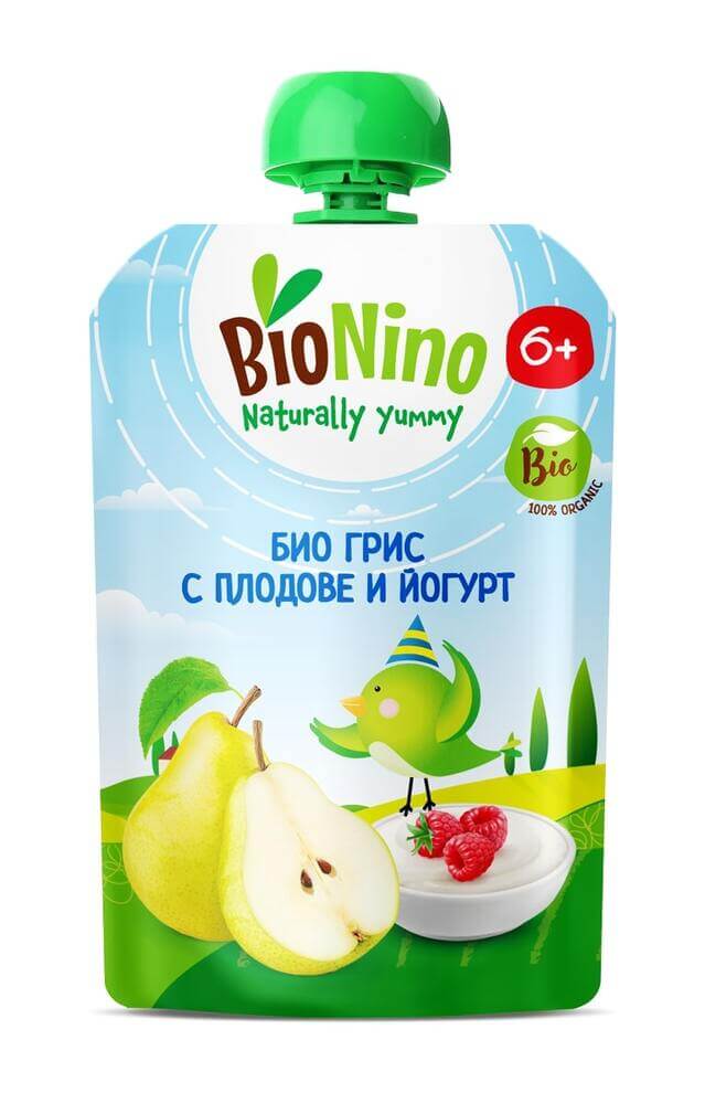 BioNino Био Плодова закуска с грис, плодове и йогурт 6М+ 90 г