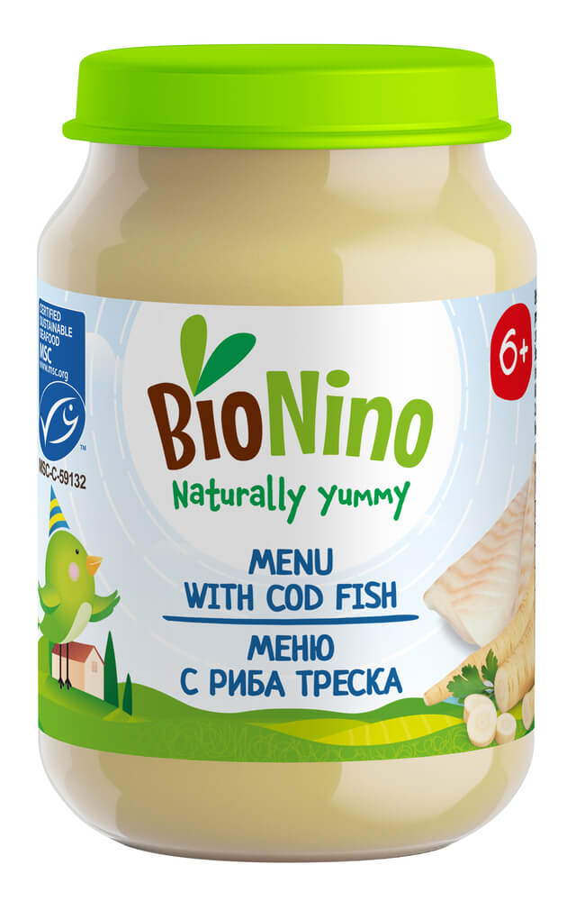 BioNino Меню риба треска с био зеленчуци 6М+ 190 г