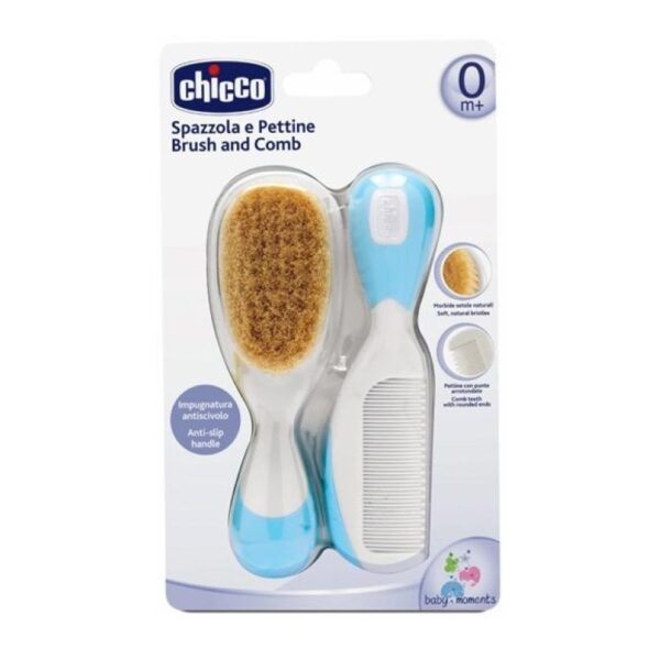 Chicco четка и гребен естествен косъм момче комплект