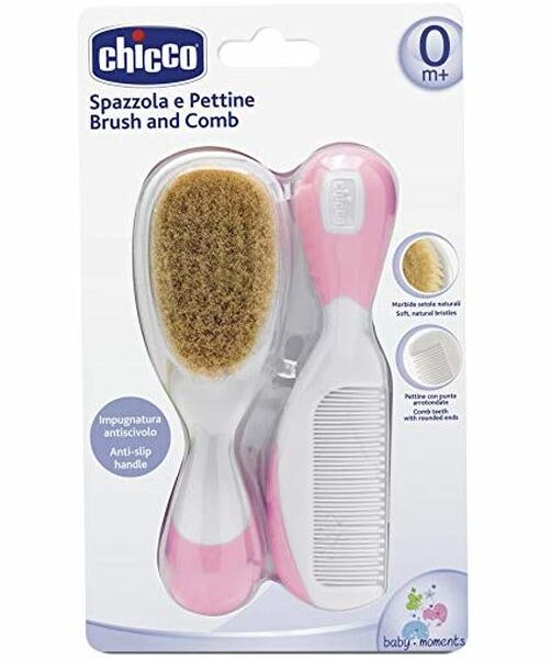Chicco четка и гребен естествен косъм момиче комплект