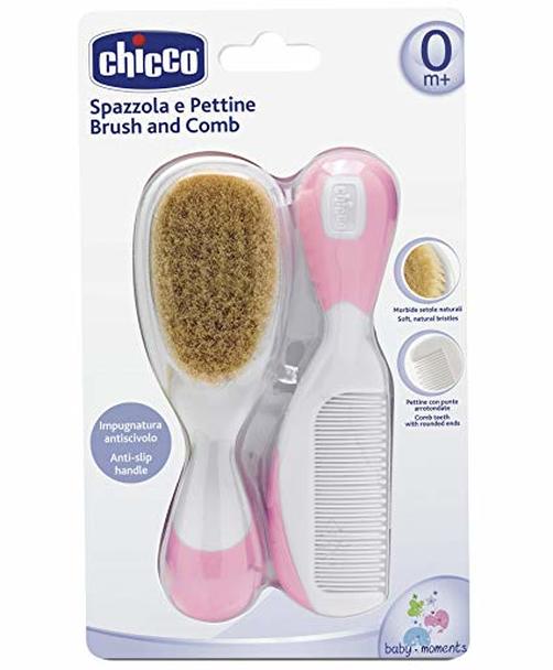 Chicco четка и гребен естествен косъм момиче комплект