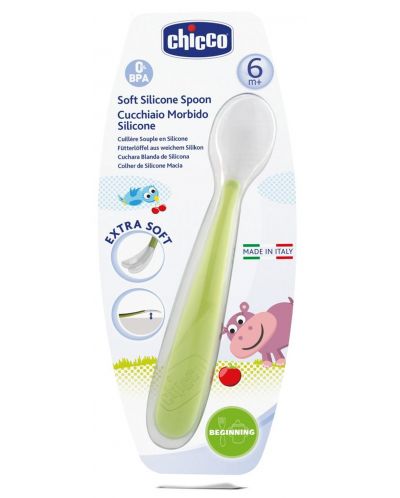 Chicco мека лъжичка силикон зелена 6М+